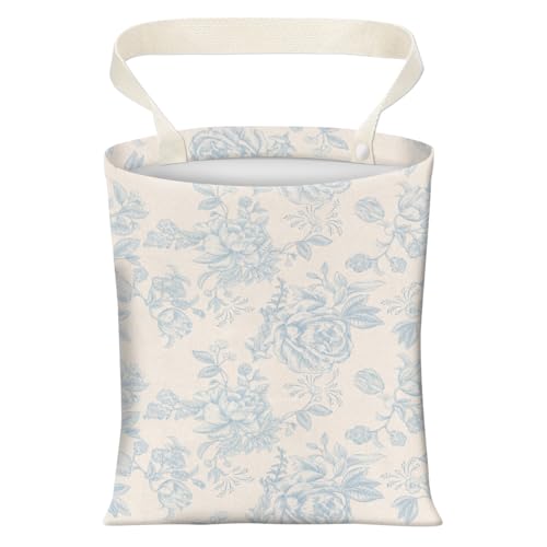 Cute Car Trash Can, Hanging Canvas Car Back Seat Organizer and Storage Bag, Funny Car Trash Bag For Travelling, Outdoor Cute Blue Flowers