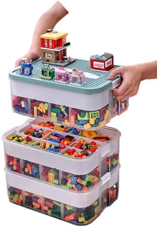Plastic Storage Organizer for Lego Box Kids Child Toy Stackable Containers with Lids Bins 3 Layers Adjustable Compartments Building Blocks Chest Case