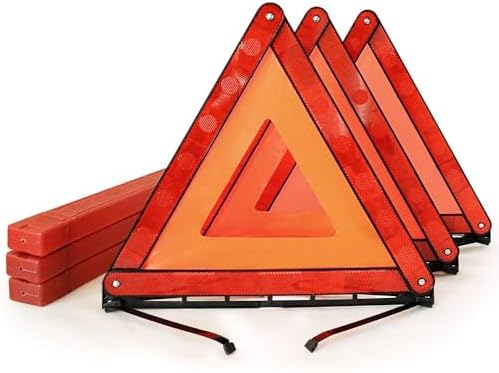 PGM Warning Triangle Reflective Kit, 3 Pack, DOT Approved Emergency Road Safety Signs with Storage Case