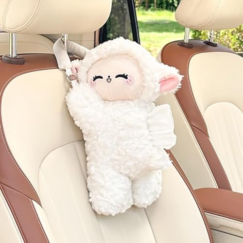 Plush Puppy Car Tissue Box Holder – Cute Crawling Dog Design, Hanging or Dashboard Use, Soft Style Organizer for Vehicle Interior (Sheep)