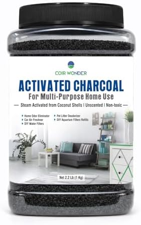 Coir Wonder Activated Charcoal Odor Absorber – 2.2 Lb – Coconut Shell Carbon Granules – Natural Air Purifier for Home, Car, Closet, Fridge, Shoes, Gym Bags, Trash Areas – Room Deodorizer