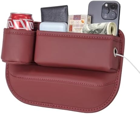 1 Pack Car Seat Gap Filler Organizer, Car Seat Organizer, Seat Gap Storage Box with Cup Holders for Drink, Car Leather Cup Holder Gap Bag Front Seat for Phone, Sunglasses,Keys(Left Side)