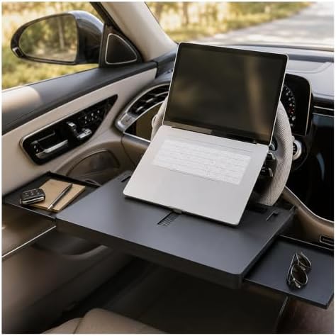2 in 1 Car Large Steering Wheel Desk, Adjustable Auto Steering Wheels with Dual Slide-Out Trays, Foldable Wheel Table Tray Laptop Holder for Most Cars Trucks SUVs Vans (Black)