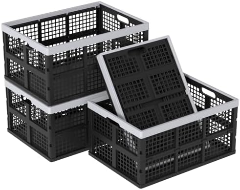 4 Packs 66 Liter Large Plastic Collapsible Storage Crates