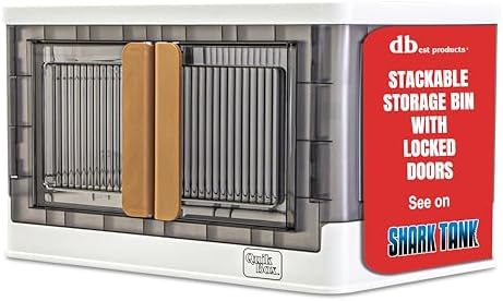 Quik Box - 8.5 Gallon Stackable Storage Bins with Doors & Wheels - Collapsible Organizer for Dorms, Bedroom & Home - Durable Polystyrene - White