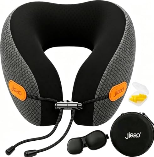 Ergonomic Travel Pillow,100% Memory Foam Travel Neck Pillow For Airplanes | 360 Neck & Chin Support Airplane Pillow For Long Flights,Airplane Travel Essentials With 3d Eye Mask, Earplugs,Carry Case