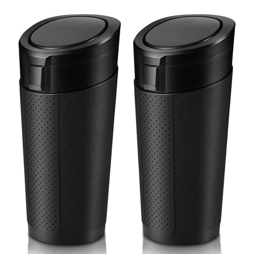 Car Trash Can Bin with Lid, 2 Packs Mini Leakproof Garbage Can for Vehicle, Cup Holder Trash Can, Small Trash Bin for Cars, Home, Bedroom, Office (Black)