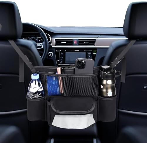 Car Handbag Holder Between Seats Suede Large Capacity Car Purse Holder Automotive Consoles, Fits Between Front Seats, Holds Wallet, Phone & Essentials (Black)