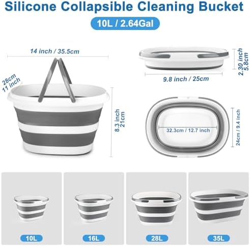 10L Collapsible Bucket with Handle, Foldable Ice Bucket Car Wash Buckets for Cleaning, Portable Wash Basin for Fishing Gardening Window Washing Mopping Household Use Cleaning Supplies