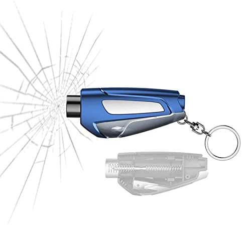 Spring Loaded Window Breaker, 3 in 1 Car Seatbelt Cutter and Glass Breaker Keychain Emergency Escape Tool Window Punch (Blue)