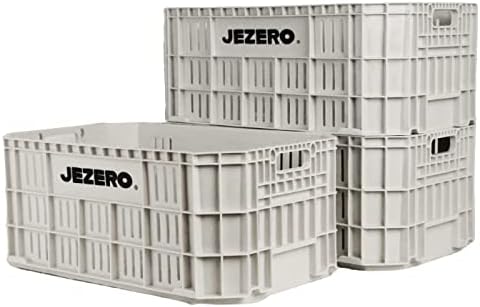 JEZERO White 3- Pack Harvest Storage Crate – Stackable Plastic Tote Box for Fruit &amp; Vegetables, Kitchen, Pantry, Closet, Car &amp; Outdoor Use | Open Utility Bin, 20" x 12" x8"