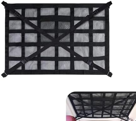 Double Layer Mesh Roof Storage Organizer, 31.5"x 21" Car Ceiling Cargo Net, Car Roof Storage, Overhead Net for SUV Truck Van Camping Travel Road Trip Essentials(Black)