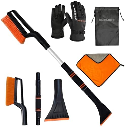 32 Inch Snow Brush - Aluminum Car Snow Scraper and Brush for Cars Windshield with Ergonomic Foam Grip for Snow Removal, Detachable Ice Scraper for Car