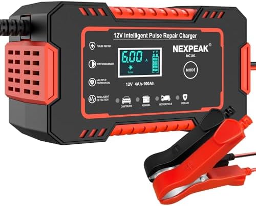 Car Battery Charger, 12V 6A Smart Battery Trickle Charger Automotive Battery Maintainer Desulfator with Temperature Compensation for Car Truck Motorcycle Lawn Mower Boat Marine Lead Acid Batteries