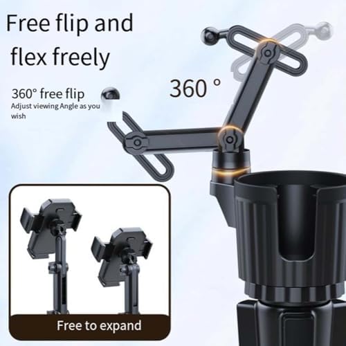Cup Holder Phone Mount for Car, Upgraded 2 in 1 Car Phone Mount with Adjustable Long Gooseneck and Stretchable Cup Holder,Compatible with iPhone & Android & All Smartphones (Black)