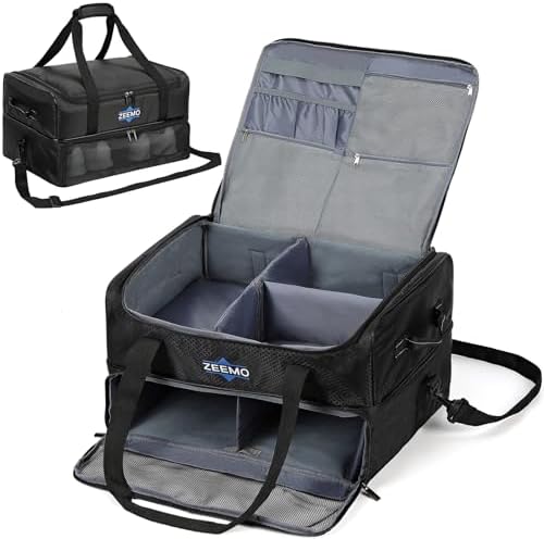ZEEMO Golf Trunk Organizer, 2 Layer Car Locker with Ventilated Compartment for 2 Pair Shoes, Travel Storage Bag for Accessories, Black