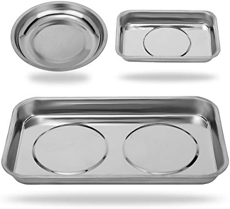 VASTOOLS Magnetic Tray Holder 3pc,for Socket Screw Nuts Bolts Metal Parts,Extra Strong Magnet,Thickened Tray,Stainless Steel