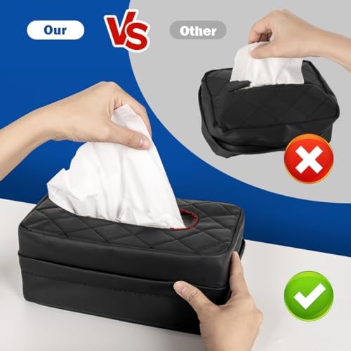 Car Tissue Holder - Standard Pu Leather Napkin Holder for Backseat, Extra Large Organization Fits 120-230 Tissues Per Box, 9.84'' X 4.72'' X 5.91'', Black