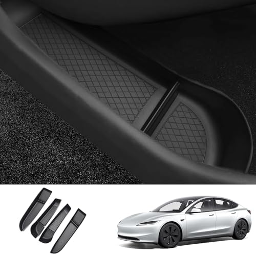 Door Side Storage Box for Tesla Model 3 Highland Accessories 2024 2025 2026 Door Pocket Liners TPE Front & Rear Side Organizer Tray Protector Liner (Model 3 Highland) 4pcs