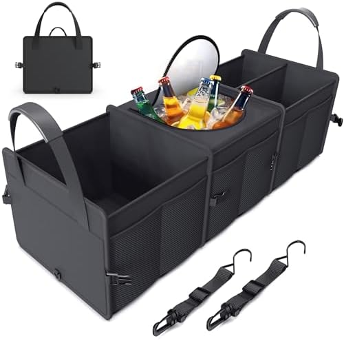 Trunk Organizer, 95L Capacity SUV Trunk Organizer with Cooler, 3 Compartments Heavy Duty Collapsible Car Storage Organizer for Truck, Van