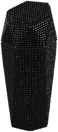 ACROPIX Car Trash Can Trash Bin Rhinestones Portable 3.5" Length 3.1" Width 7.9" Height Black Rhinestone Plastic