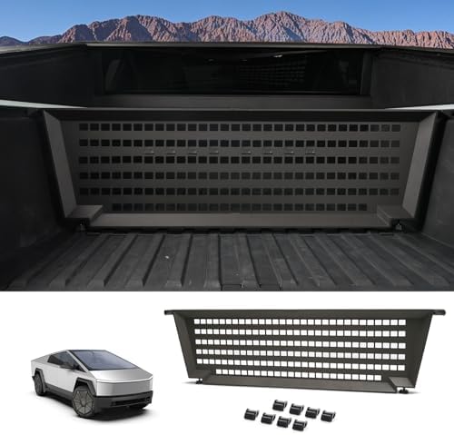 Truck Bed Divider Compatible with 2024 2025 Tesla Cybertruck, Rear Trunk Cargo Aluminum Organizer Carbon Steel Molle Panel with 8 Removable Hooks, No Drill Installation & Adjustable Partitions