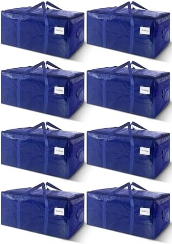 8 Pack Extra Heavy Duty Large Moving Bags with Strong Zipper & Carrying Handles, Sturdy Clothes Storage Bags Totes Bins, Packing Bag Move Boxes College Moving Supplies, Dark Blue - 24 gal