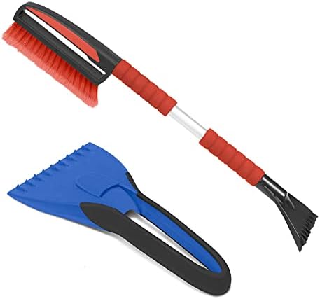 BDK Motor Trend Ice Scraper/Frost Remover for Car and Truck Windshields/Mirrors, Winter Storm Survival Kits (Ice Scraper + Snow Brush)