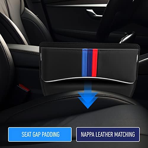 Car Seat Gap Filler Organizer, Black, 2 Pack | Leather, Adjustable, For Front Seats, Storage Box for Phones, Keys, Coins