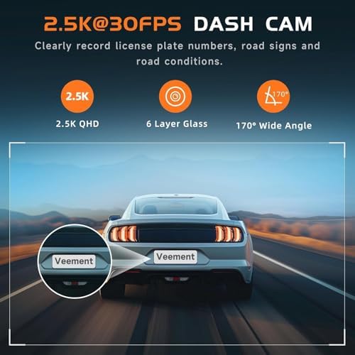 Dash Cam 2.5K Dash Camera for Cars, V200 WiFi Dash Cam Front, Wireless Dashcam with App, WDR Night Vision, G-Sensor Dash Camera, 24H Parking Mode, Loop Recording, Support 256GB Max