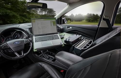 AutoExec Reach Car Desk for Your Vehicle Workstation and Mobile Office, Front Seat Army Green with Printer Stand