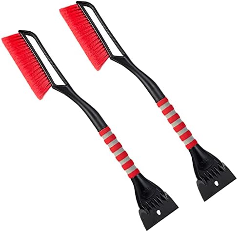 FOVAL 27" Snow Brush with Wider Ice Scraper (4.73" Width)(2 Pack), Snow Removal Car Brush with Comfortable Foam Grip for Cars, Trucks, SUVs, Windshield (Heavy Duty ABS, PVC Brush)