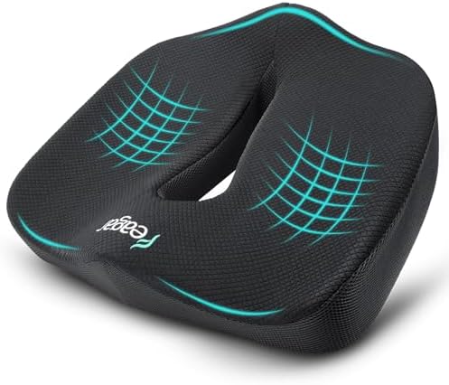 Feagar Extra Large Ergonomic Seat Cushion Memory Foam Seat Cushions for Office Chair, Car Seat and Wheelchair - Wedge Chair Pad for Hip & Lower Back Comfort Black