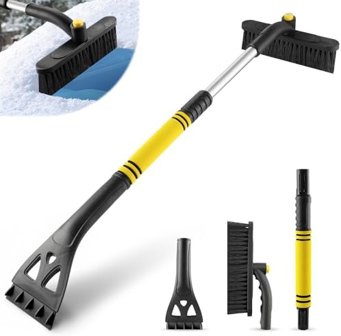 LivTee 32" Extendable Ice Scraper & Snow Brush for Car Windshield, 360° Rotating Snow Removal Tool for Cars, Trucks & SUVs, Automotive Winter Essentials & Car Accessories for Men, Yellow