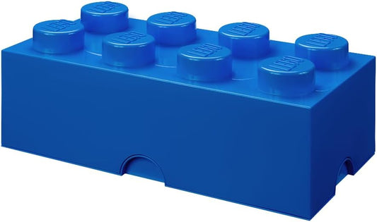 LEGO Storage Brick 8 - studs BLUE - Stackable Plastic Storage Box with Lid for Kids and Adults, Ideal Desk Organizer and Toy Box - 12.1L Capacity