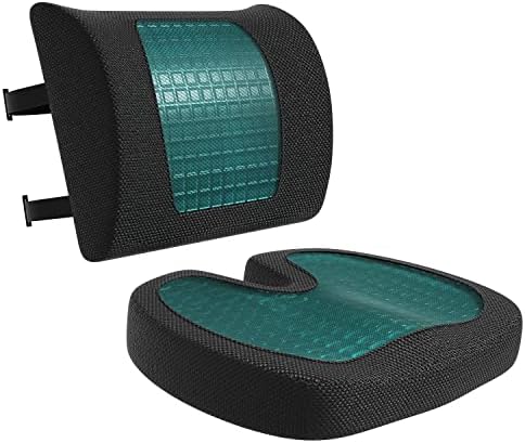 Amazon Basics Comfortable Seat Cushion &amp; Lumbar Support for Office Chairs, Gel Enhanced Memory Foam, Non-Slip, Cooling, Portable, Pack of 2, Rectangular, Black