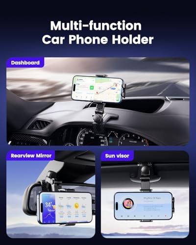 Dashboard Car Phone Holder Mount with Anti-Drop Clip - 360° Rotation Multifunctional Cell Phone Holder Car for iPhone, Samsung, Google and 4-7" Cellphones
