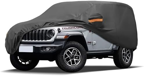 MORNYRAY Compatible with Jeep Wrangler 2 Door, Custom Fit JK JL TJ YJ CJ,Outdoor Waterproof Sun Rain Snow Hail Protection with Driver Door Zipper (Black, Custom Fit Jeep Wrangler 2 Door)