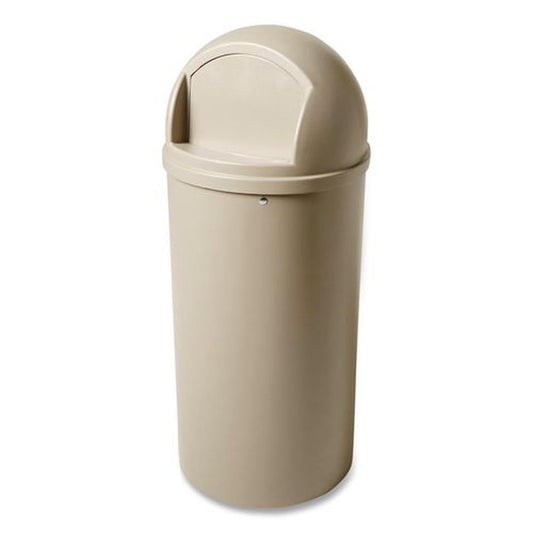 Rubbermaid Commercial Products Marshal Classic Container Round Trash Can 25 Gallons Beige Outdoor for Parks/College Campuses/Outdoor Shopping Malls