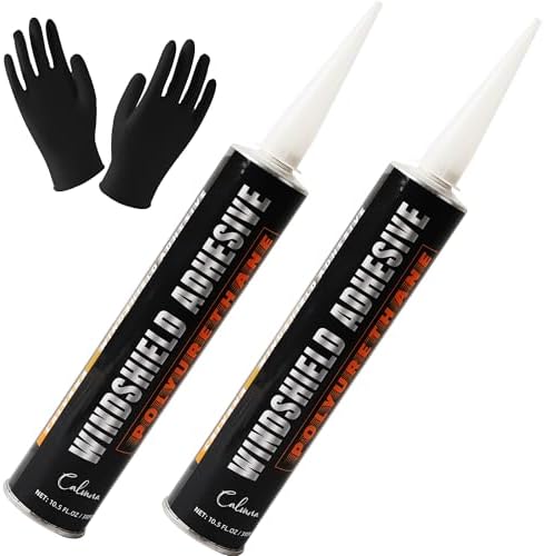 Calvana (2 Pack Windshield Repair Kit – Black Polyurethane Adhesive for Car Glass Chips & Cracks, Quick-Cure & Weather-Resistant Sealant (310ml with Gloves)
