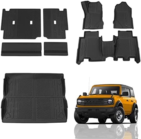 Floor Mats Compatible with 2021 2022 2023 2024 2025 2026 Ford Bronco Trunk Mat Cargo Liner Kick Mat for Ford Bronco Accessories 4 Door(Trunk Mat+Floor Mats+Rear Backrest Mats)