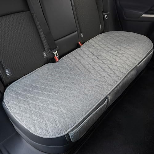 Universal Grey Anti-Slip Rear Car Seat Cover Size S - Faux Linen Bottom Bench Seat Cushion Fits Most of Vehicles Cars Truck SUV Van - Automotive Long Back Seats Protectors with Storage Pocket