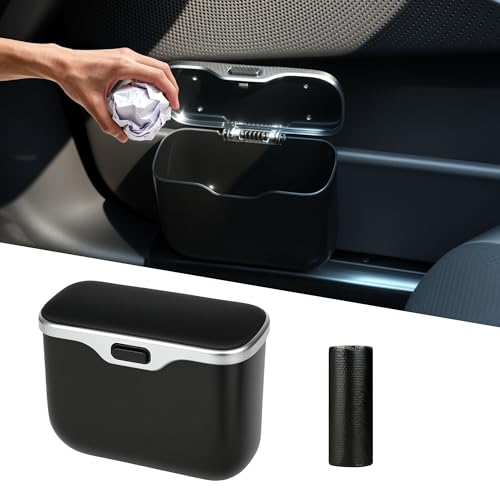 JEYODA - Automatic Push Button Car Trash Can with Secure Lid, Vehicle Garbage Bin (Black)