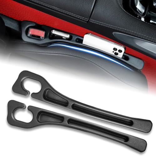 Car Seat Gap Filler Set of 2, Car Seat Gap Organizer with Phone Holder, Seat Side Gap Plug Storage Box, Universal Fit for Cars SUVs & Trucks, Auto Interior Accessories