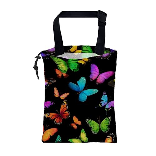 Car Garbage Bag Colorful Butterflies Drawstring Car Trash Bag Hanging for Back Seat with Adjustable Buckle Canvas Vehicle Trash Can Easy-to-Install