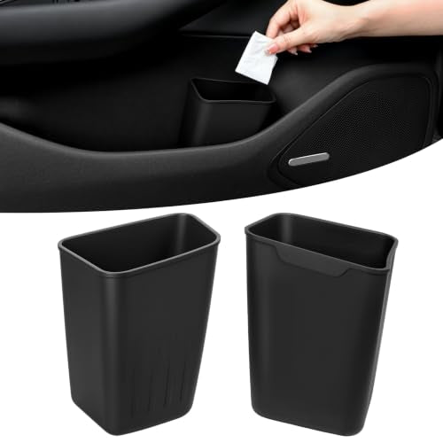 CARFIB 2 Pack Mini Car Trash Can, Car Door Trash Can for Wide Door Pockets, Open-Top Trash Bin, Waterproof TPE Organizer, Black