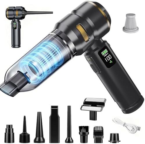 Car Vacuum Portable Cordless, 17000PA Cordless Handheld Car Vacuum Rechargeable, Brushless Motor with Digital Display, Mini Small Vacuums Cleaner for Office Desk Home Kitchen Car Pet Hair, Travel