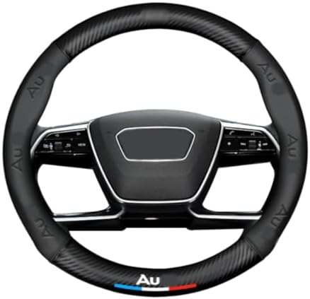 Custom-Fit Car Steering Wheel Cover Compatible with Audi, Premium Stylish NAPA Leather Carbon Fiber Texture Protector, Non-Slip, Audi Compatible Accessories (Black) 37cm to 38cm