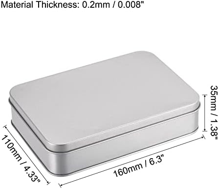 uxcell Metal Tin Box, 6.3" x 4.33" x 1.38" Rectangular Empty Tinplate Containers with Lids, Silver Tone, for Home Organizer, Candles, Gifts, Car Keys, Crafts Storage (Pack of 2)