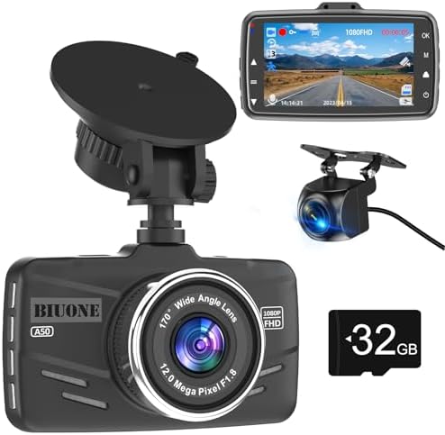 Dash Cam Front and Rear, 1080P Car Camera W/ 32GB Card